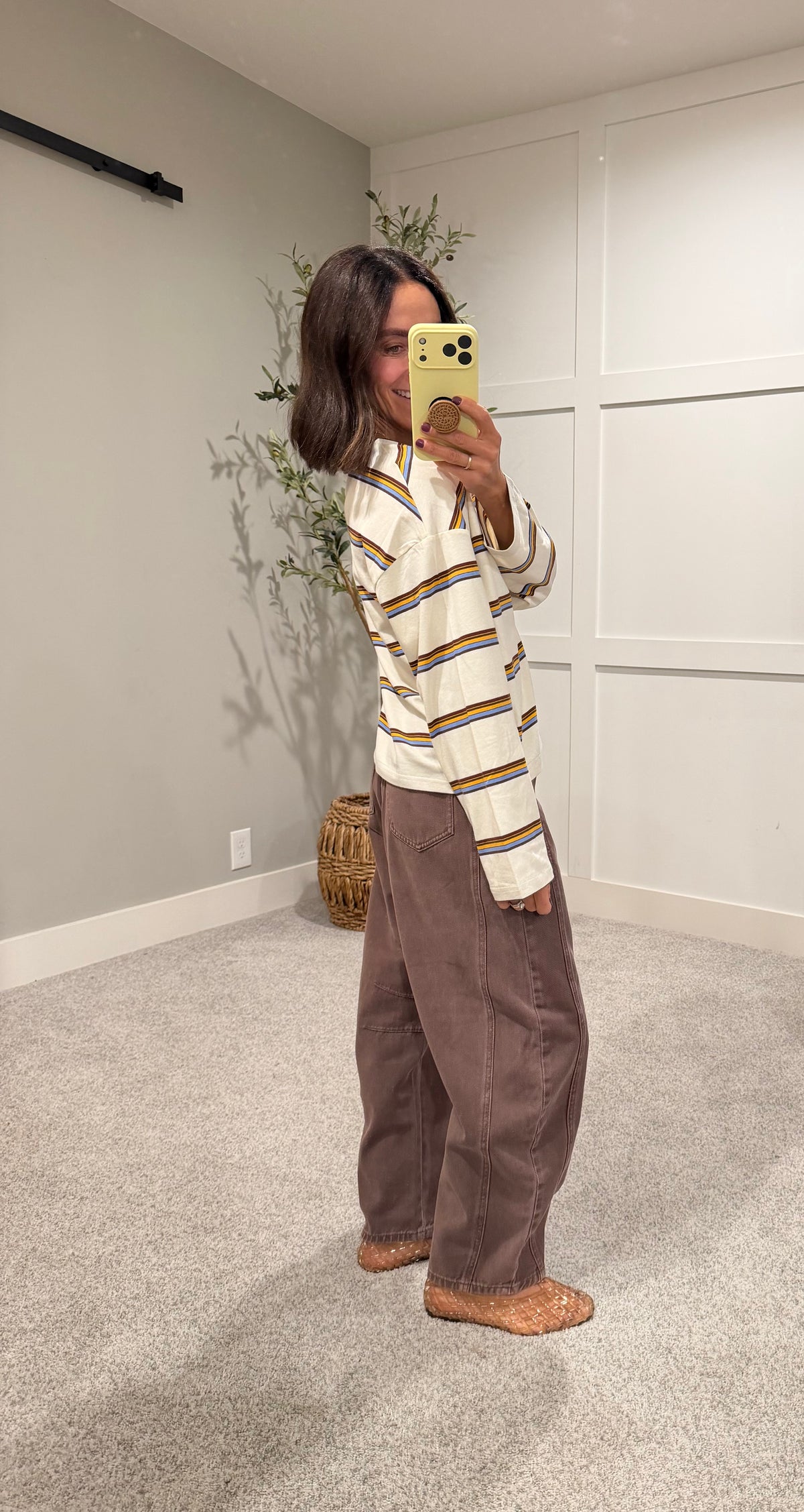 Sara Striped Long Sleeve Top | Ivory