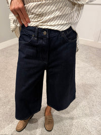 Denim Wide Leg Long Shorts | Indigo