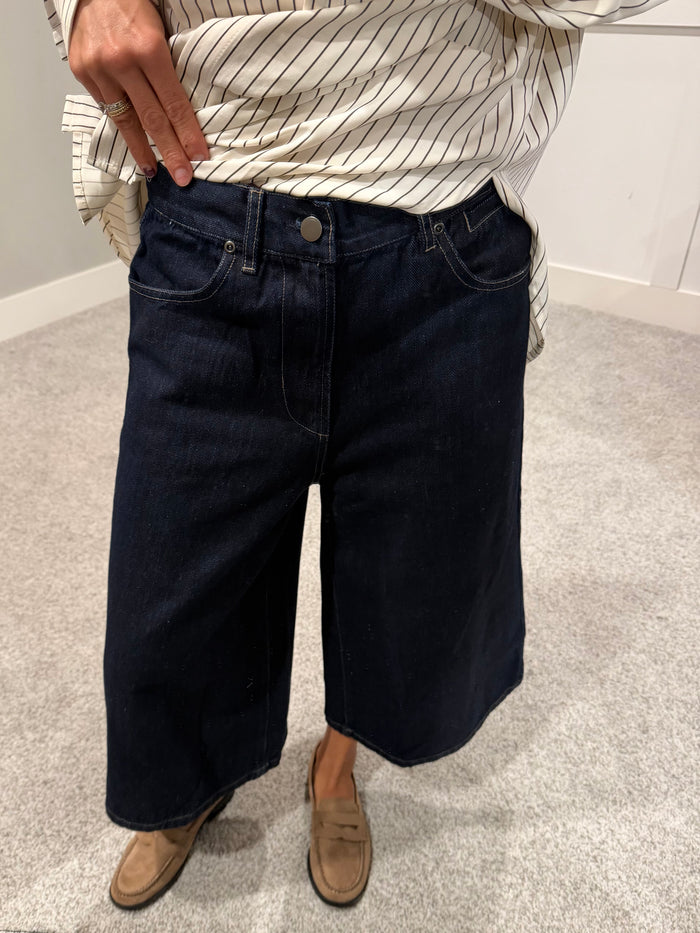 Denim Wide Leg Long Shorts | Indigo