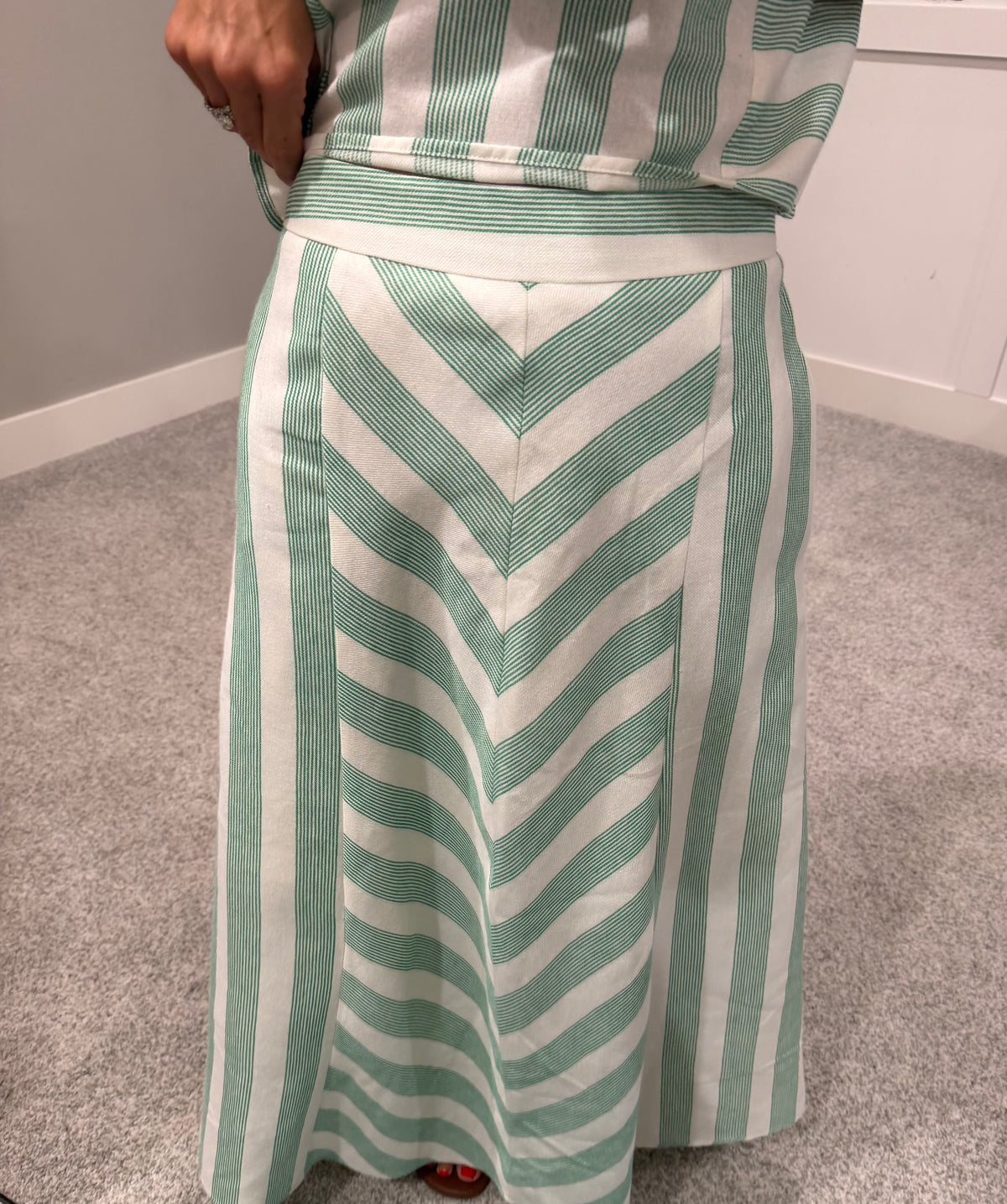 Gina Green Striped Skirt Set