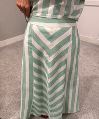 Gina Green Striped Skirt Set