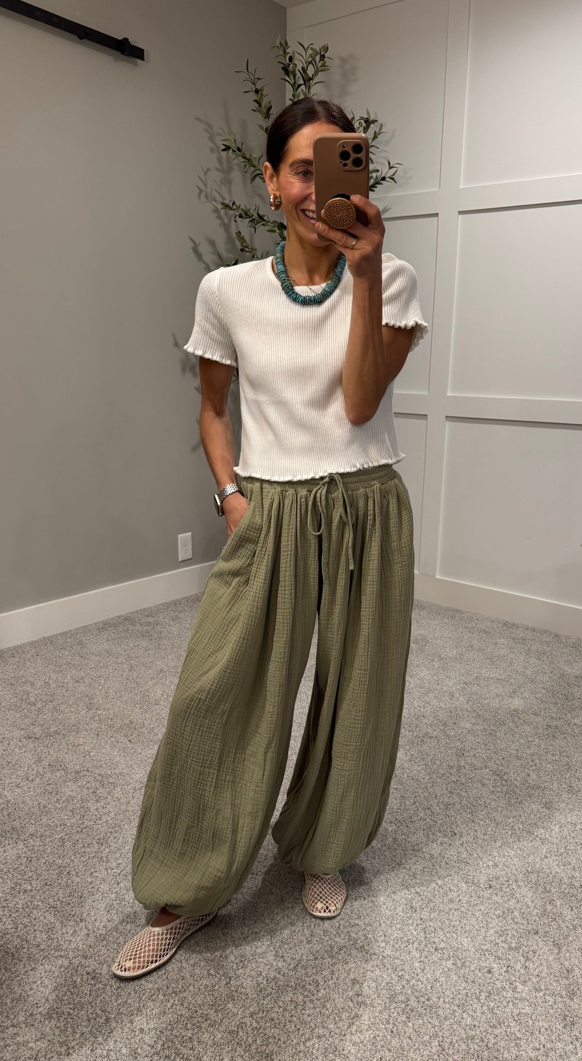 Balloon Gauze Pants | Light Olive