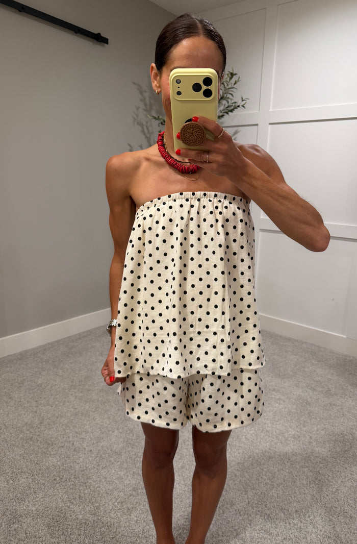 Dotty Strapless Polka Dot Set | Cream/Black