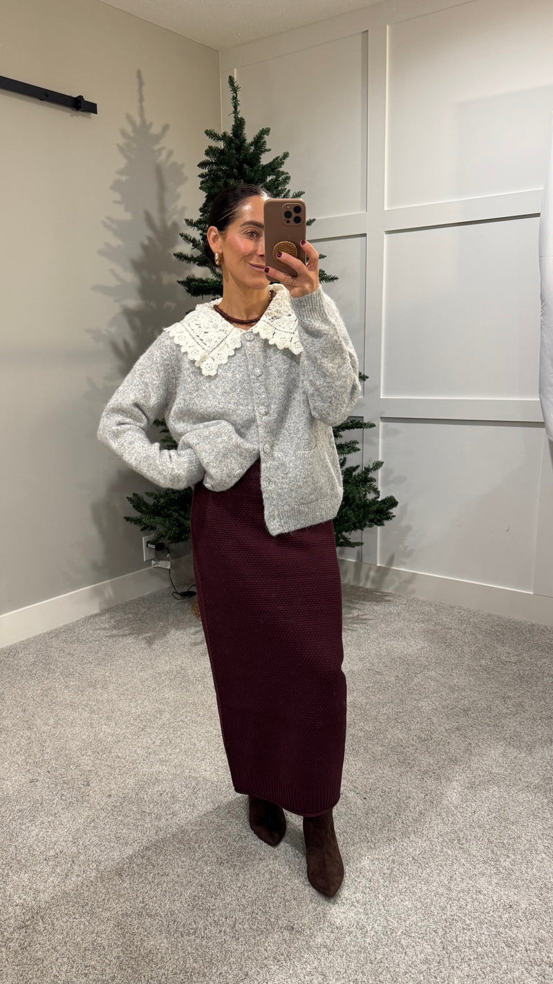 Textured Knit Skirt | Dark Cherry