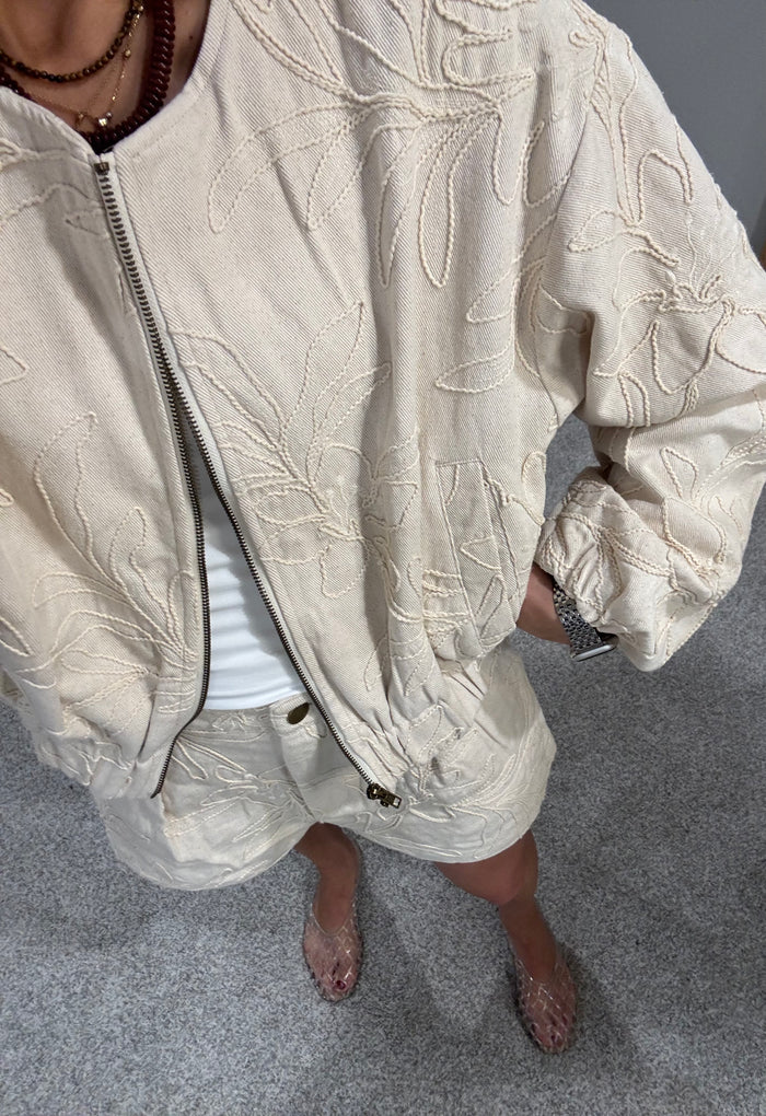 Floral Jacquard Zip Up Jacket