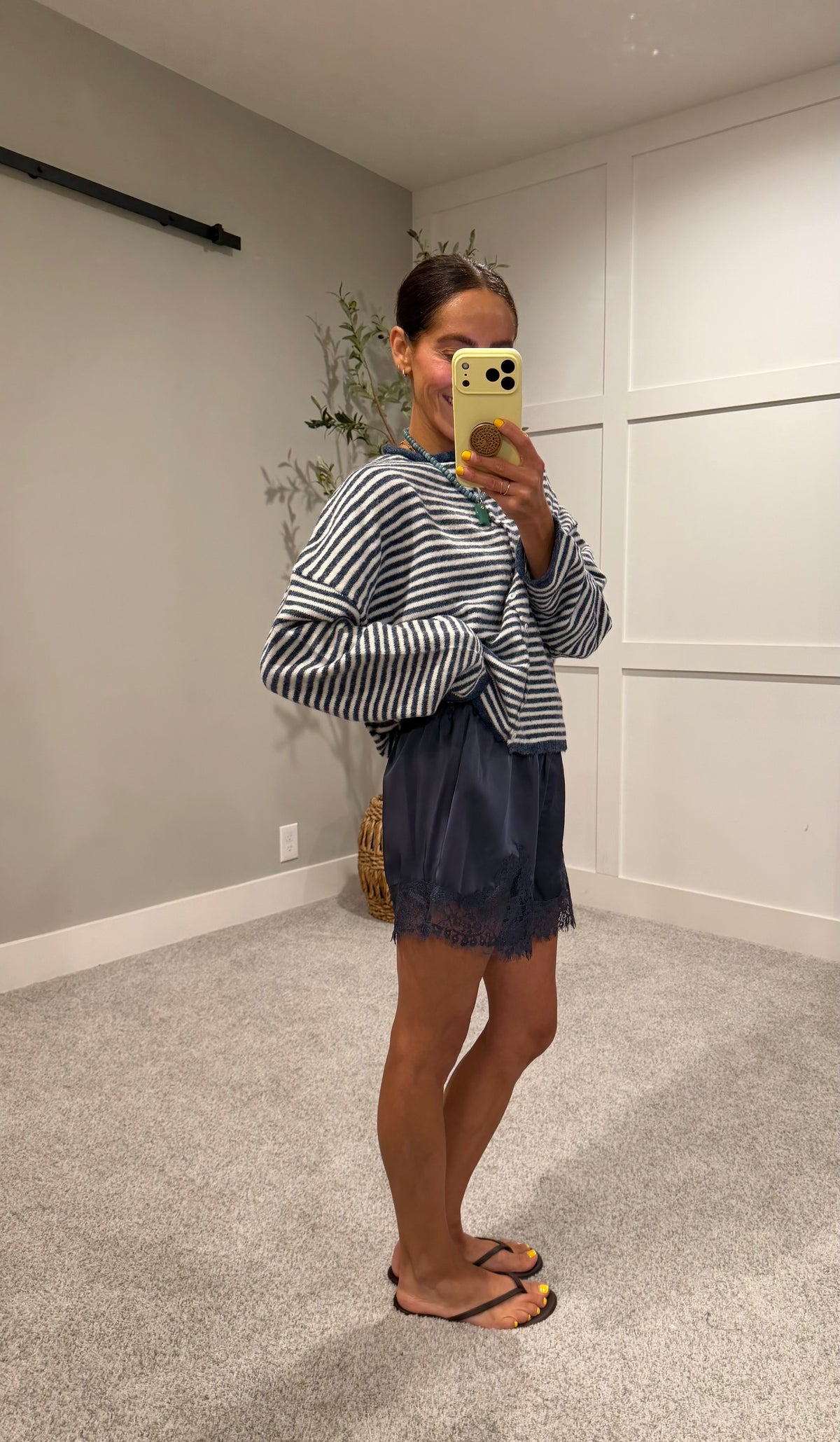Lace Trim Shorts | Dusty Navy Blue
