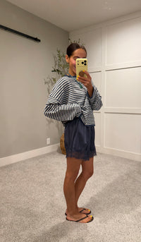 Lace Trim Shorts | Dusty Navy Blue