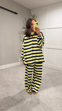 Sheila Mock Neck Striped LONGSLEEVE Top | Lemon/Navy