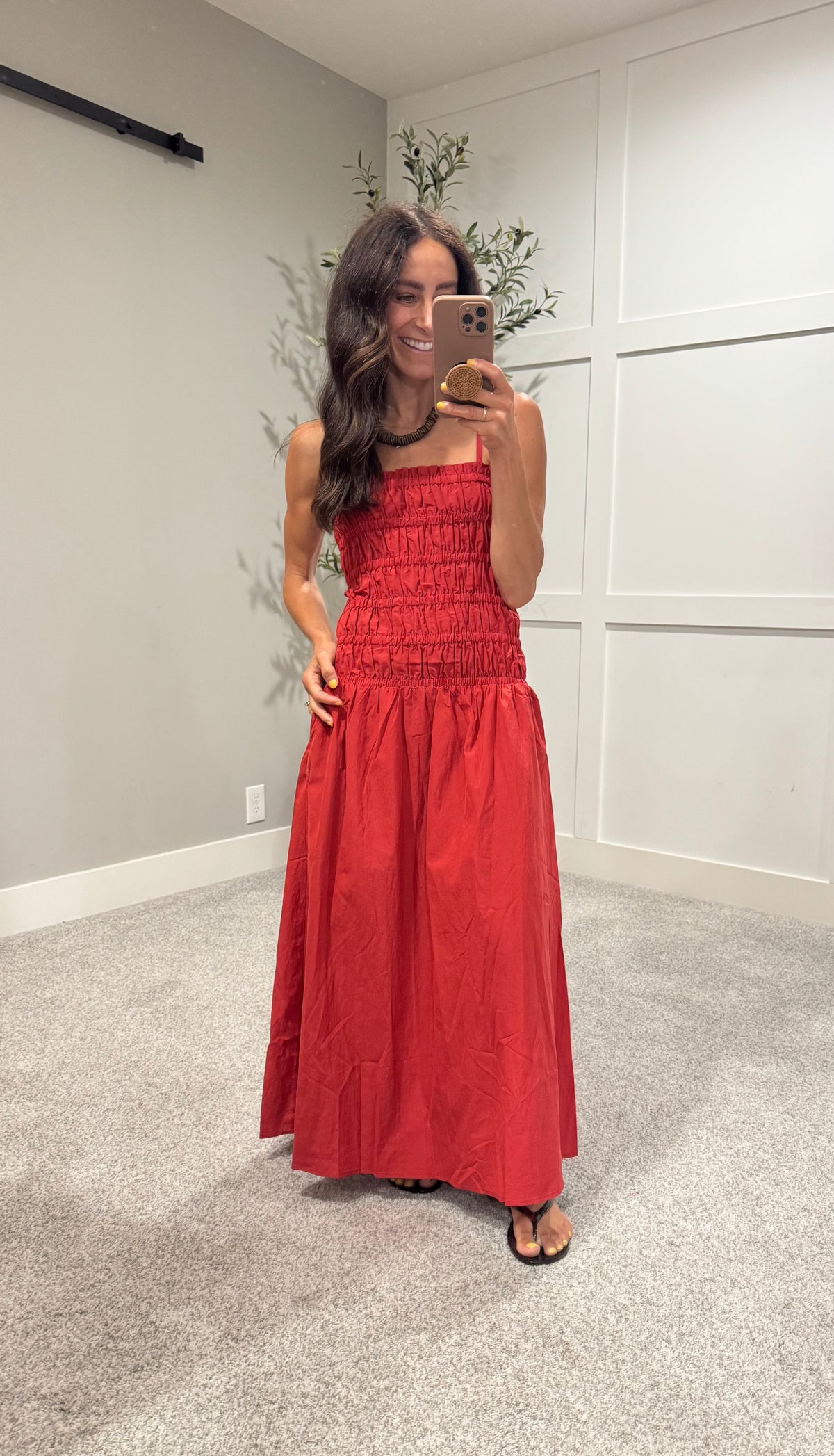 Colette Smocked Midi Dress | Red