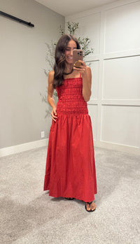 Colette Smocked Midi Dress | Red