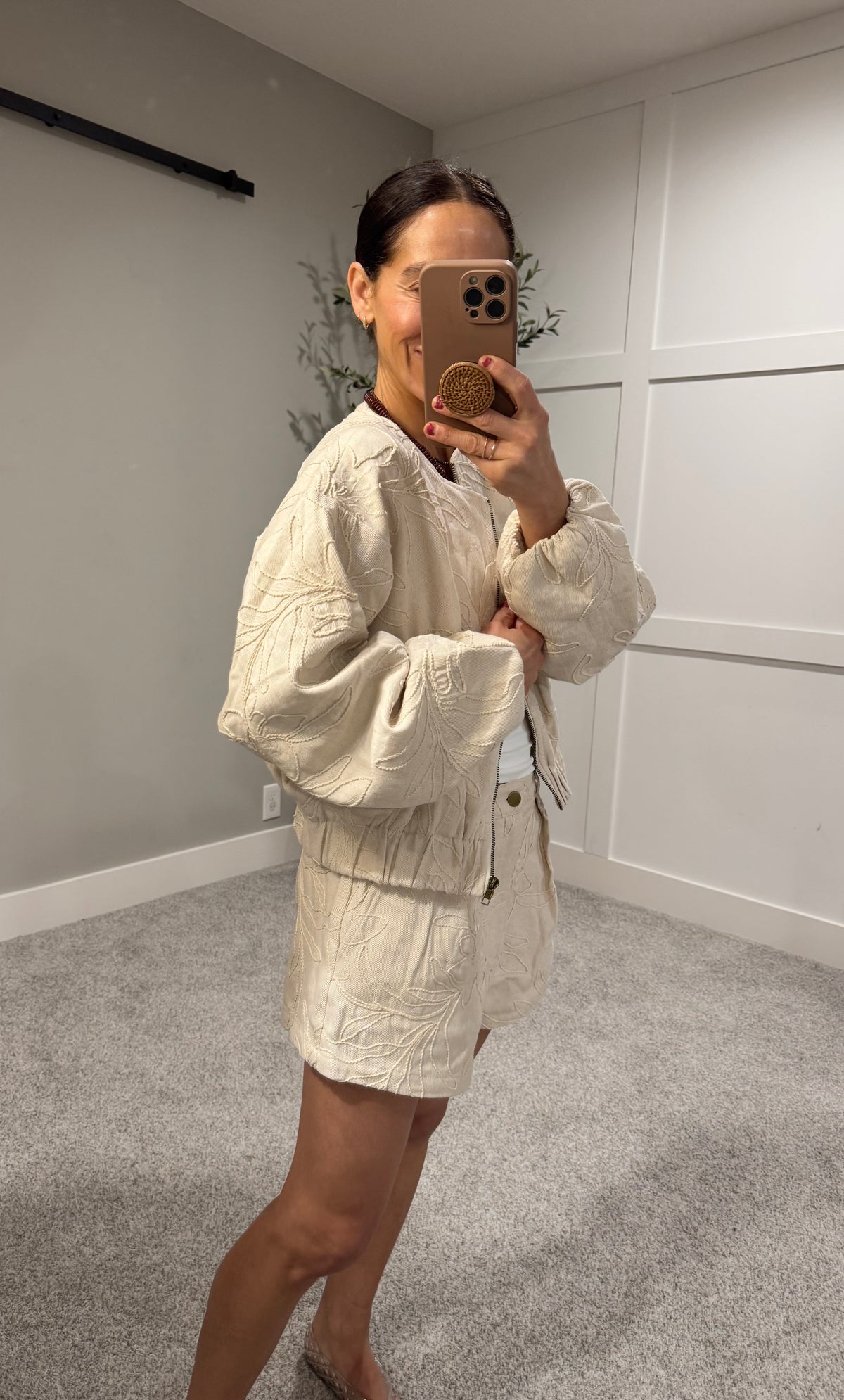 Floral Jacquard Zip Up Jacket