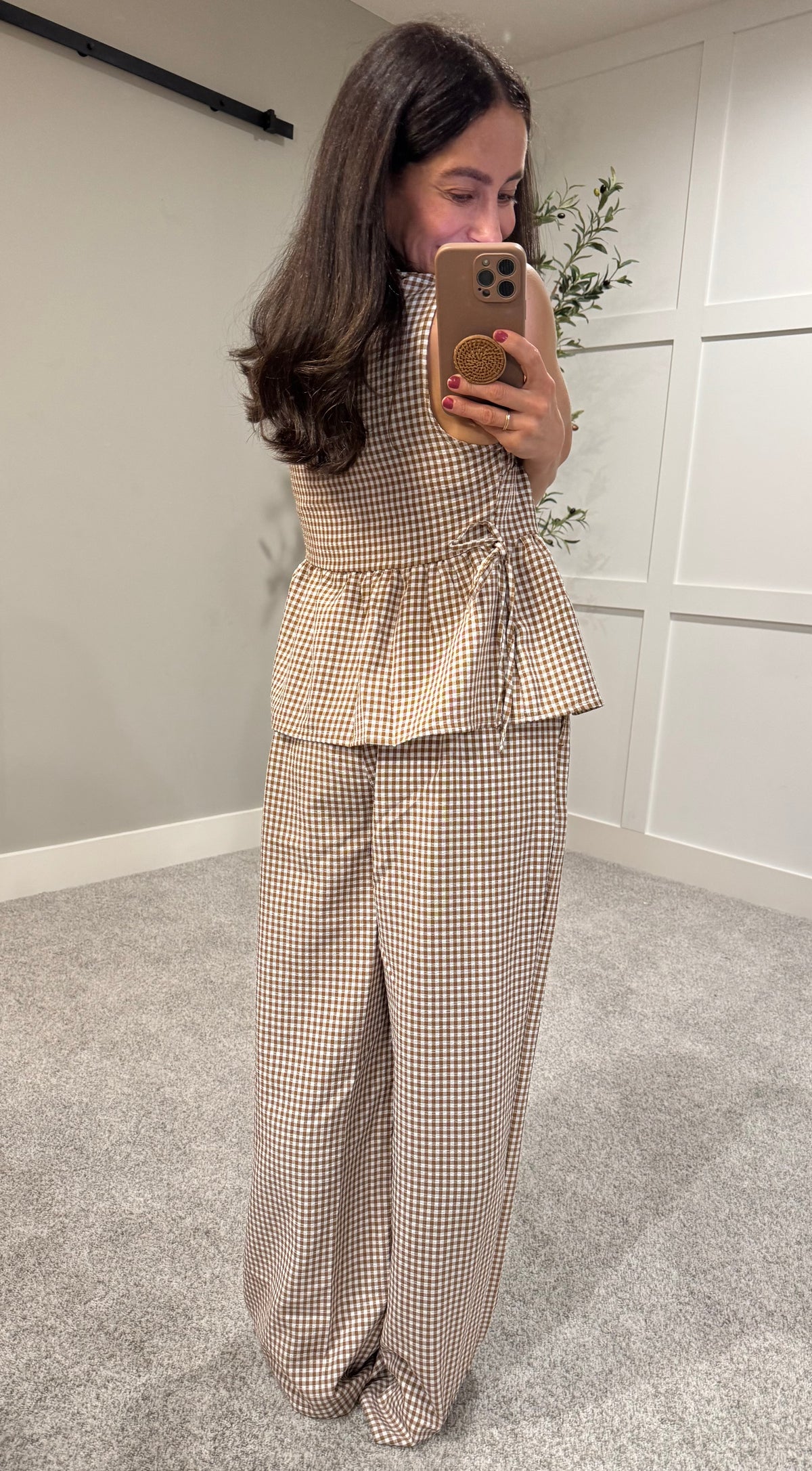 Peplum Gingham Top | Brown