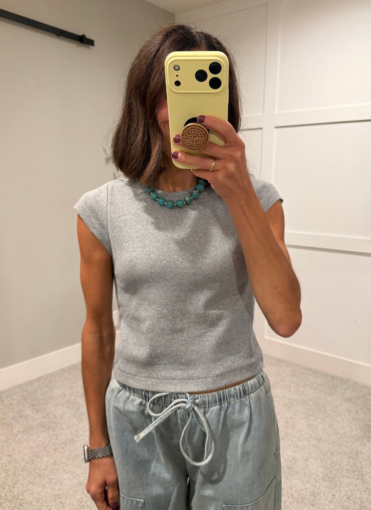 Katie Ribbed Cap Sleeve Top | Heather Grey