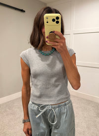 Katie Ribbed Cap Sleeve Top | Heather Grey