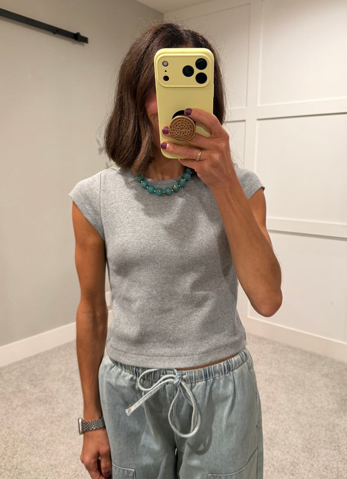 Katie Ribbed Cap Sleeve Top | Heather Grey