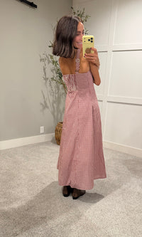 Square neck Gingham Midi Dress | Brick