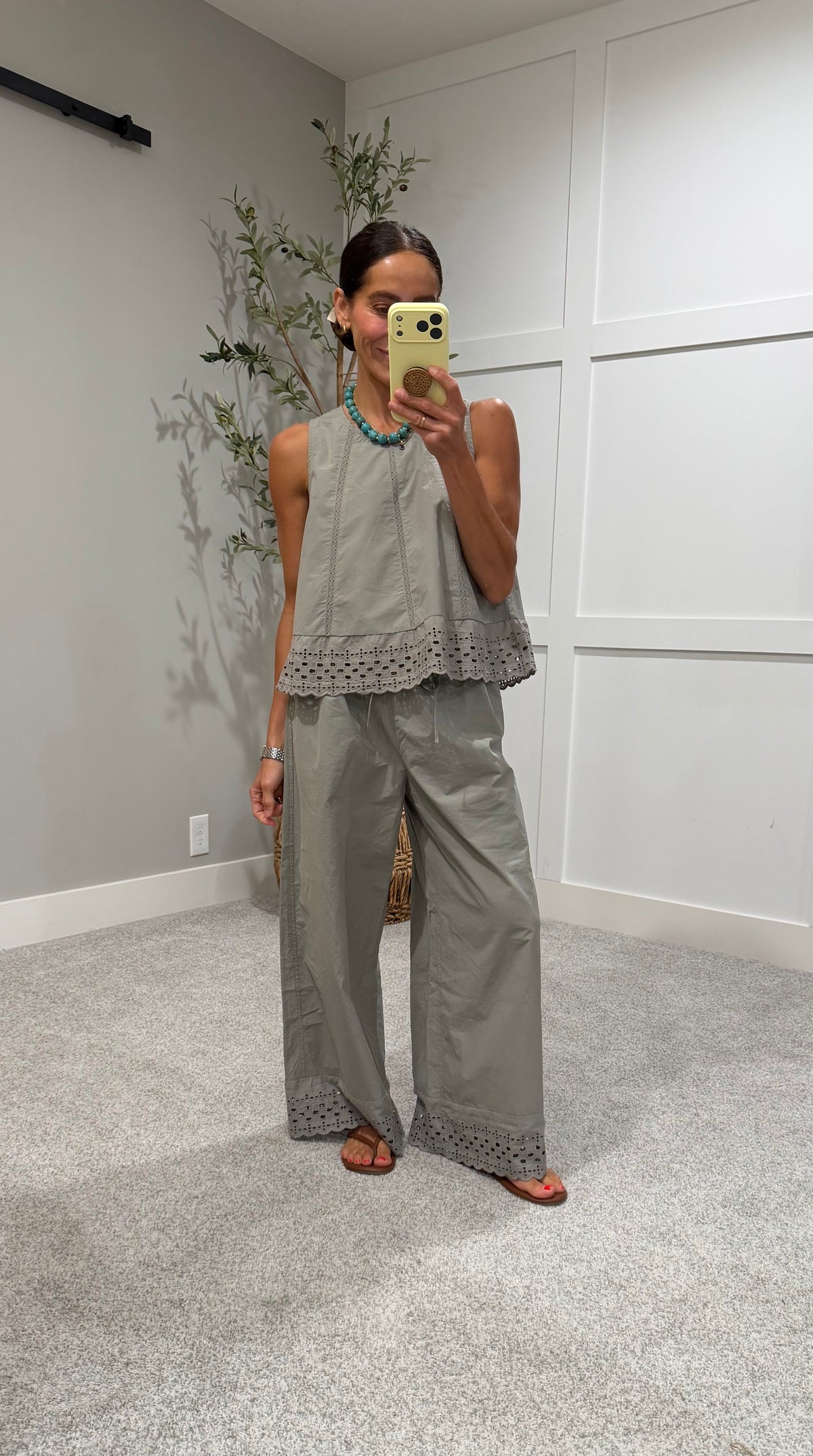 Lace Inset Eyelet Trim Tank | Dry Herb