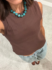 Knit Cotton Pointelle Tank | Brown