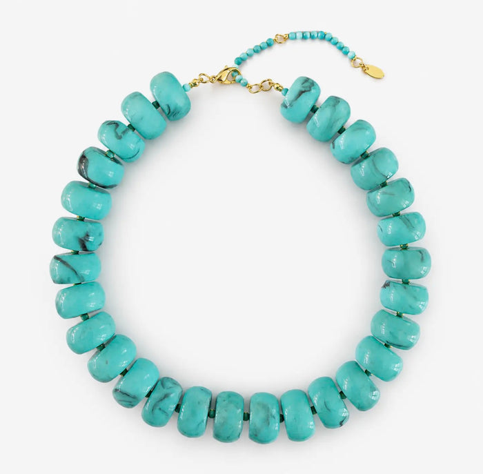 Chunky Resin & Natural Stone Beaded Necklace | Turquoise Coast