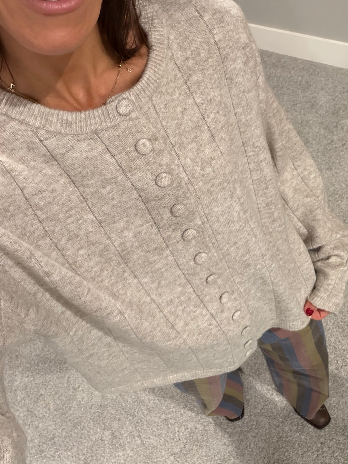 Knit Fabric Button Down Cardigan | Light Heather Grey