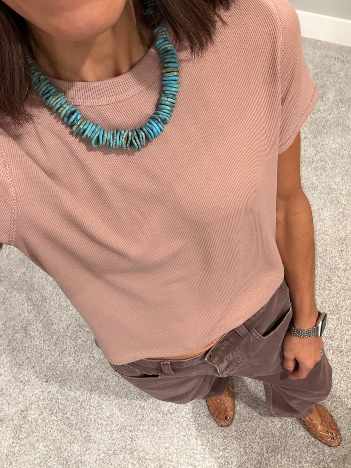 Ginger Ribbed Cropped Tee | Dusty Mauve