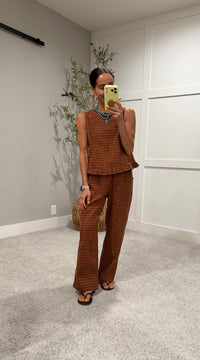 Autumn Gingham Set | Cognac Brown