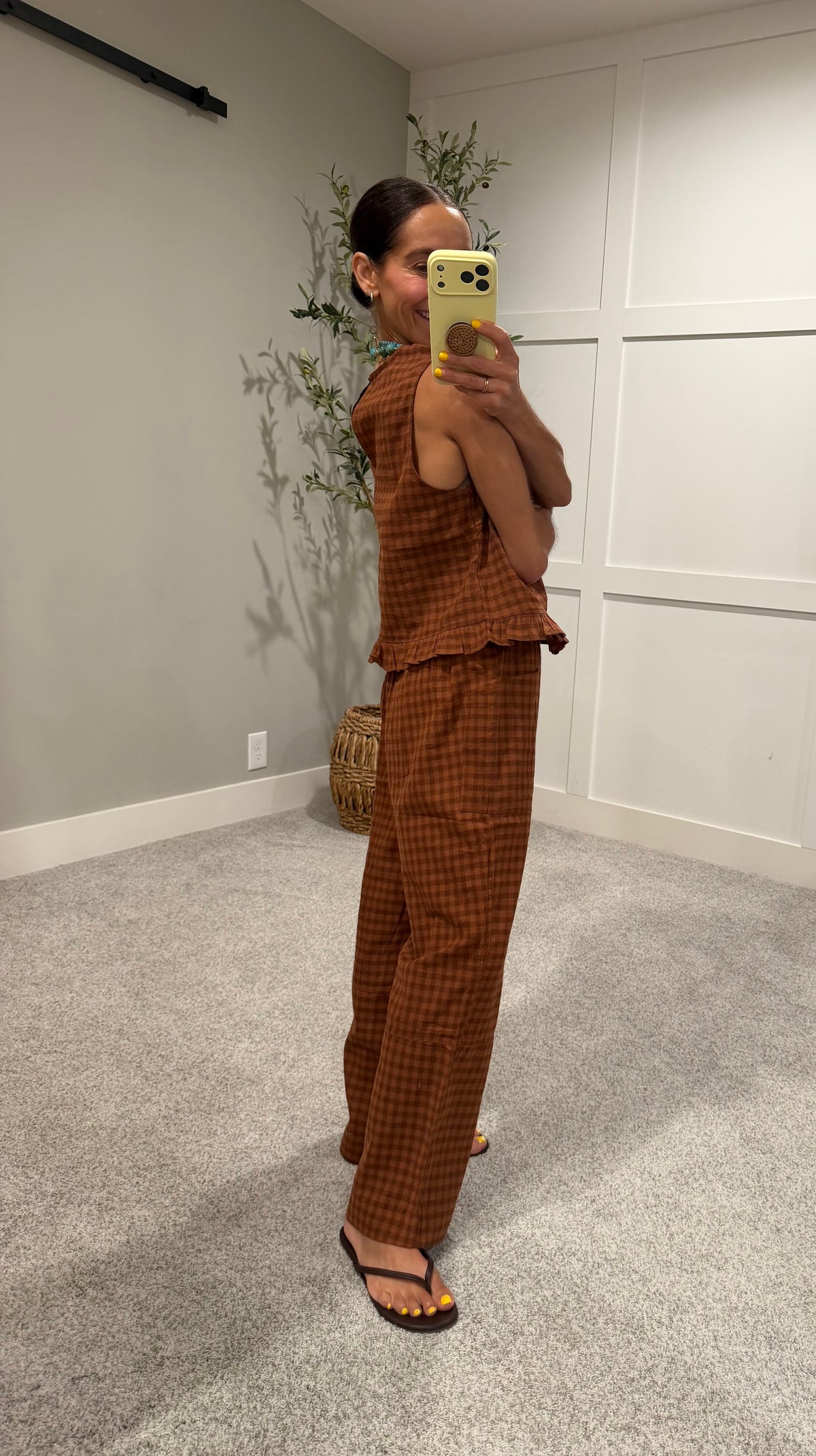 Autumn Gingham Set | Cognac Brown