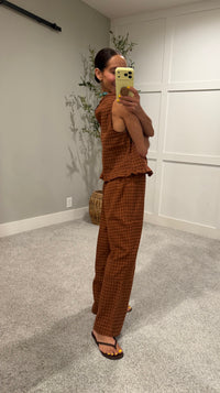 Autumn Gingham Set | Cognac Brown