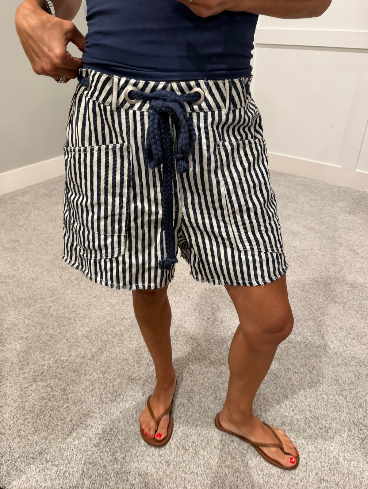 Braided Rope Striped Shorts | Navy