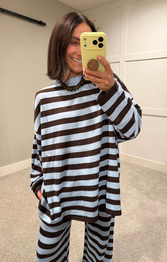 Brooklyn Striped Set | Brown/Blue