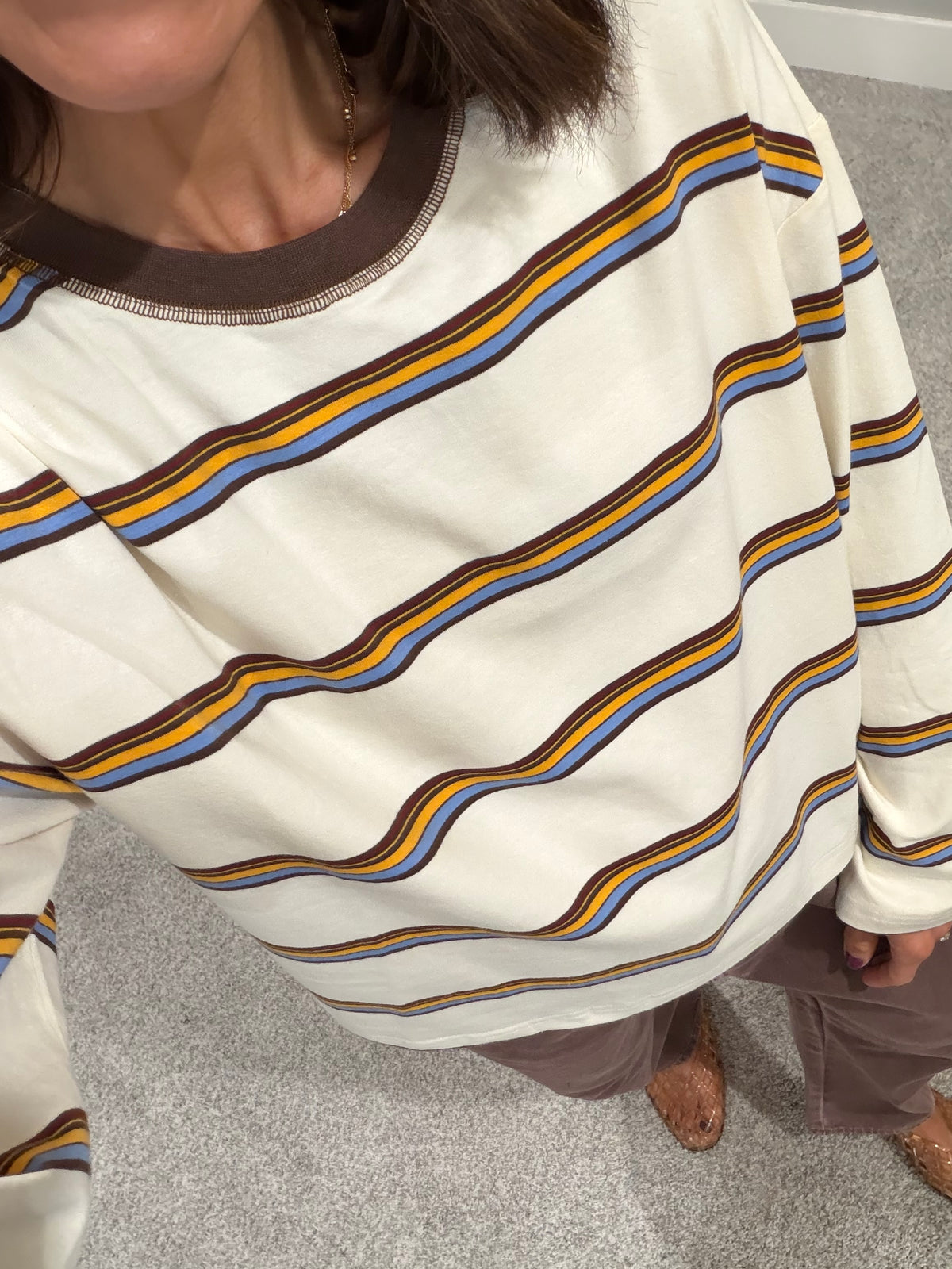 Sara Striped Long Sleeve Top | Ivory