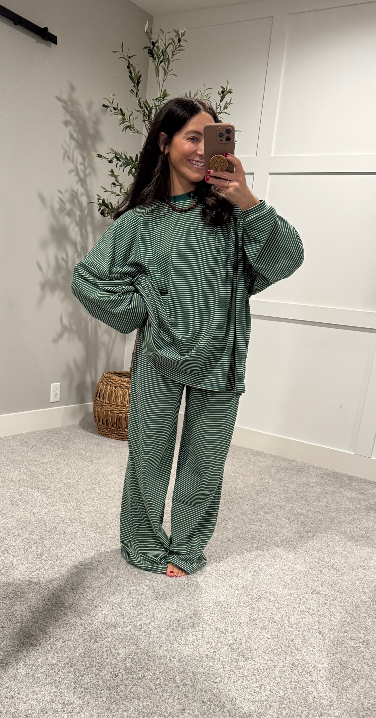 Lounging Brushed Knit Pants | Green/Cream