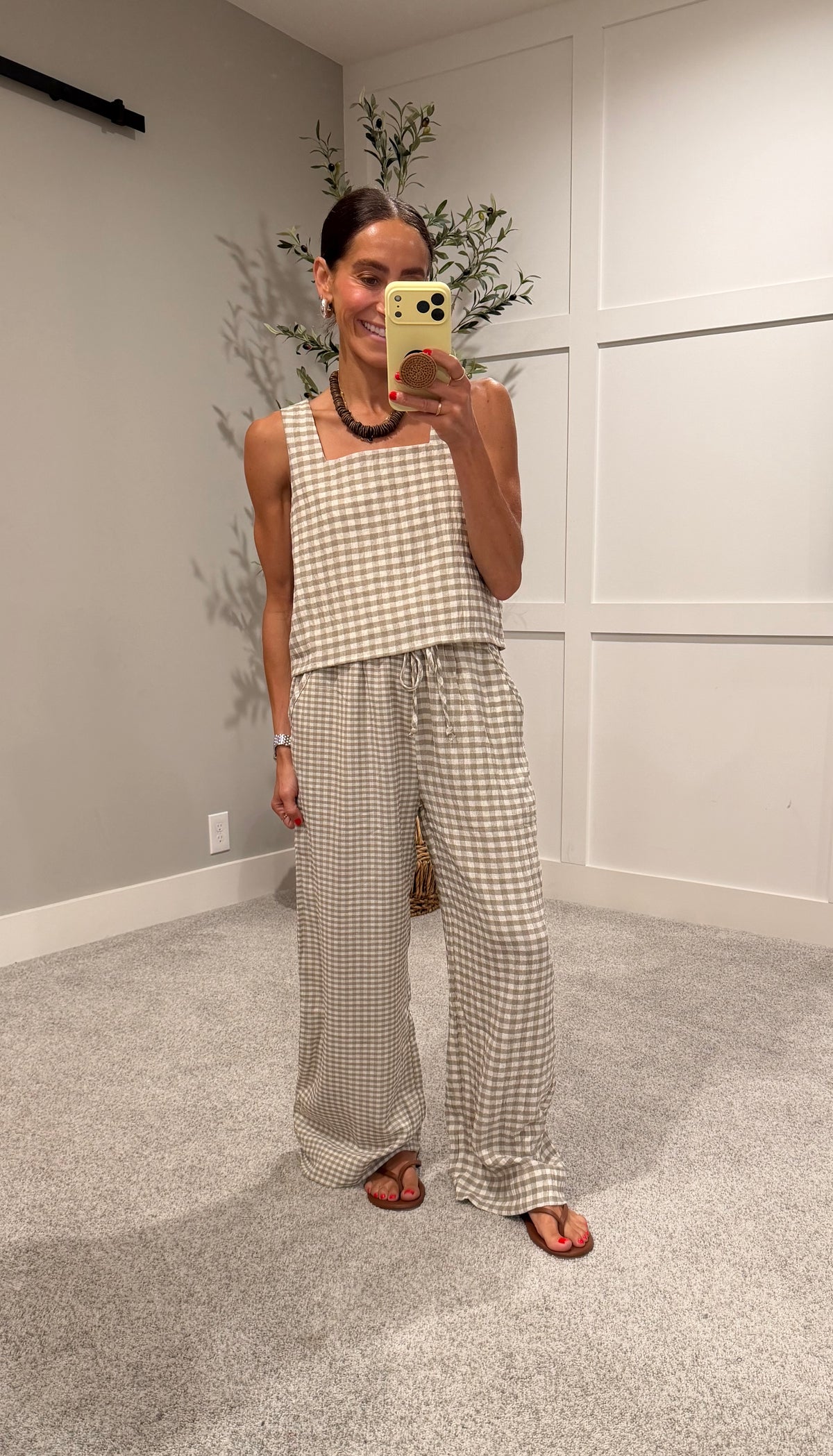 Saylor Gingham Pants | Tan/Cream