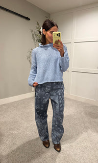 The Hazel Mock Neck Rolled Hem Knit Sweater | Light Blue