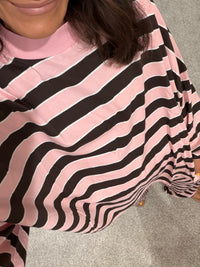 Sheila Mock Neck Striped LONGSLEEVE Top | Pink/Brown