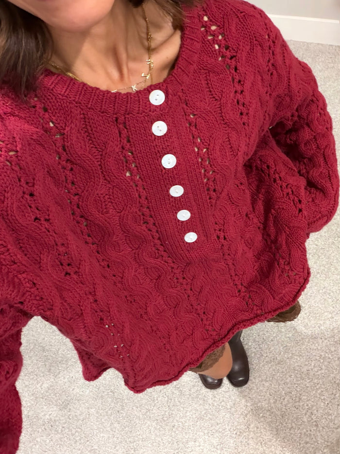 Carrie Cable Knit Sweater | Deep Red
