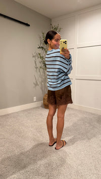 Cabana-Striped Piper Cardigan | Blue/Brown