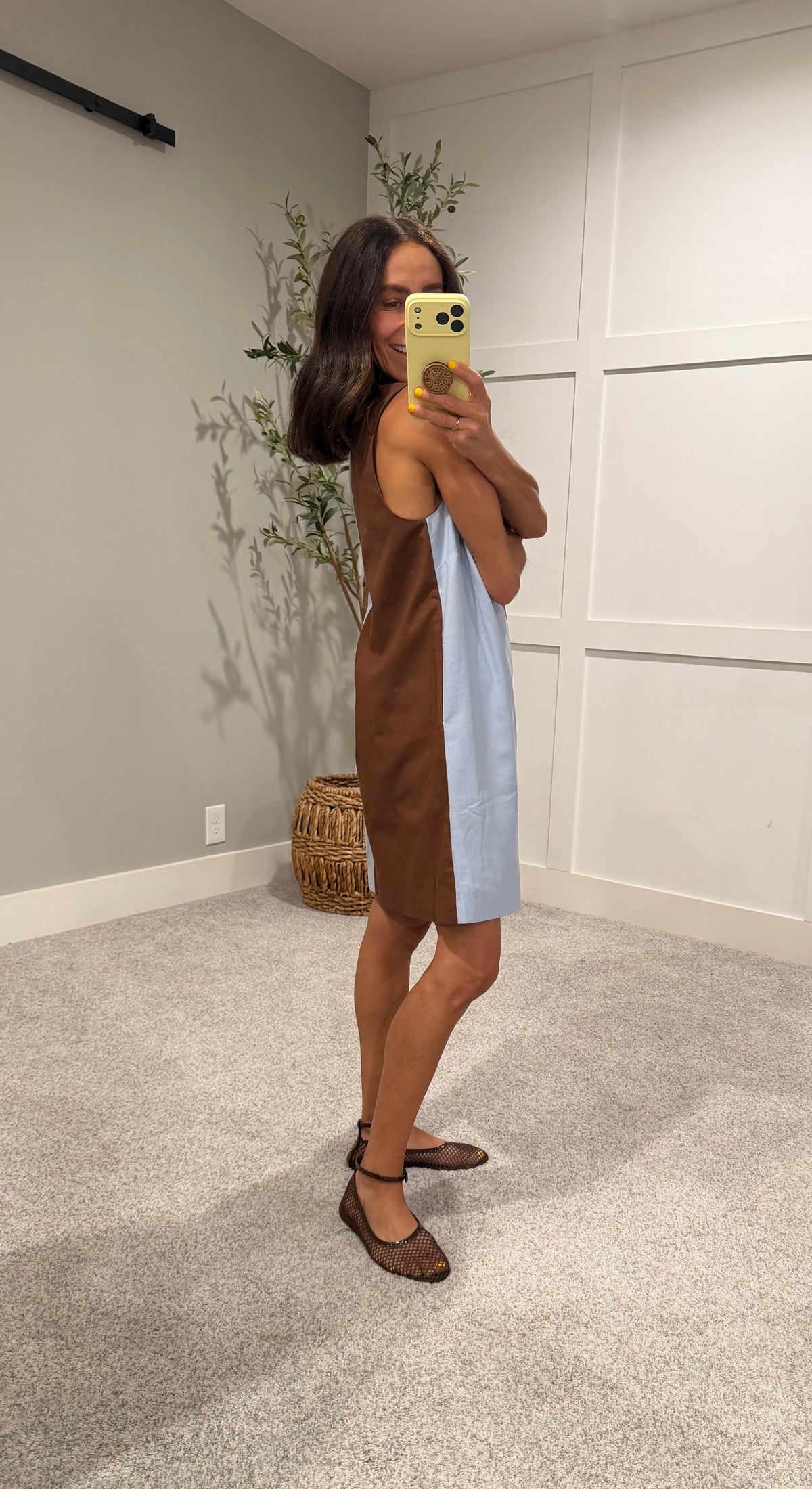 Color Block Shift Dress | Blue/Brown