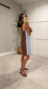 Color Block Shift Dress | Blue/Brown