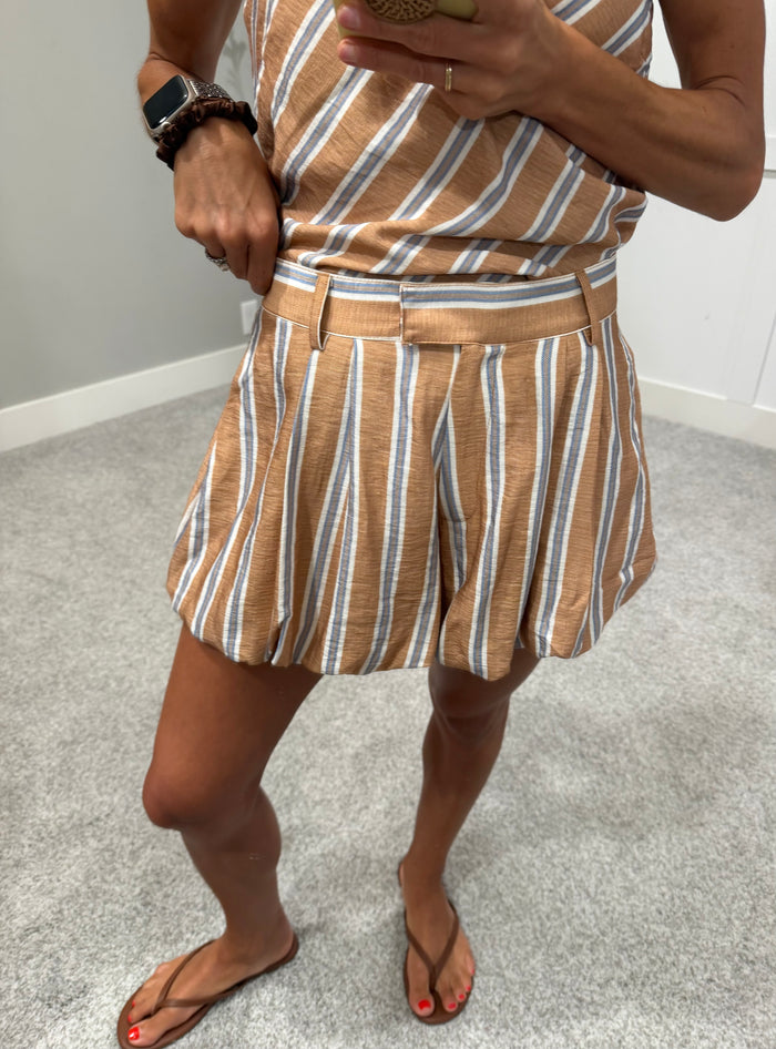 Nash Striped Bubble Hem Shorts