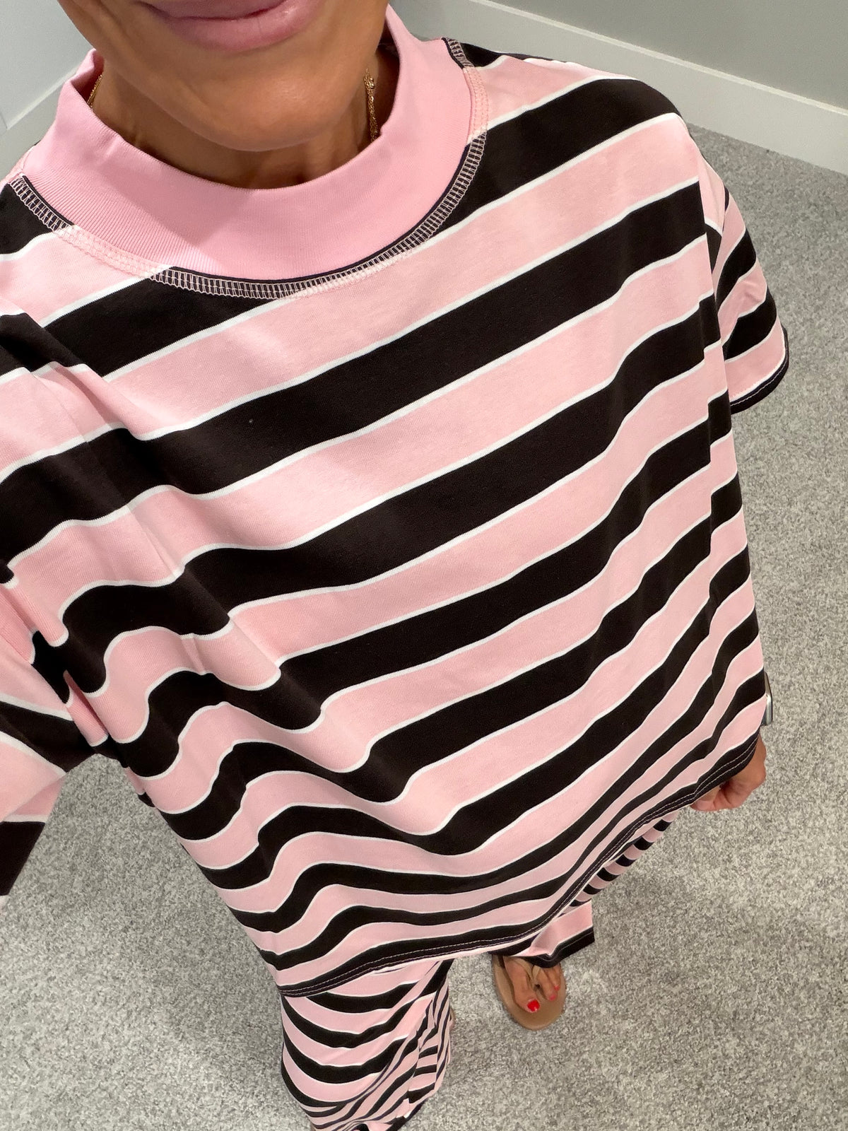 Sheila Mock Neck Striped Set | Pink/Brown