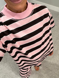 Sheila Mock Neck Striped Set | Pink/Brown