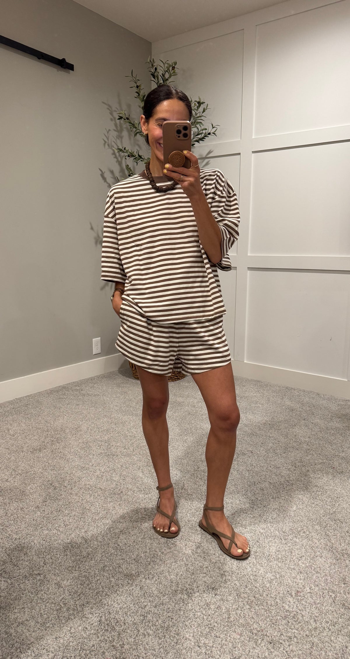 Lena Striped set | Cream/Brown