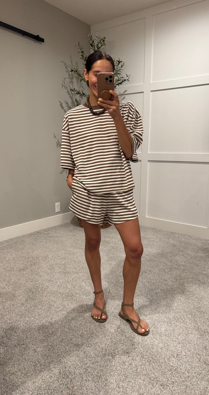 Lena Striped set | Cream/Brown