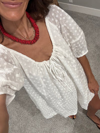 Embroidered White Ditsy Romper