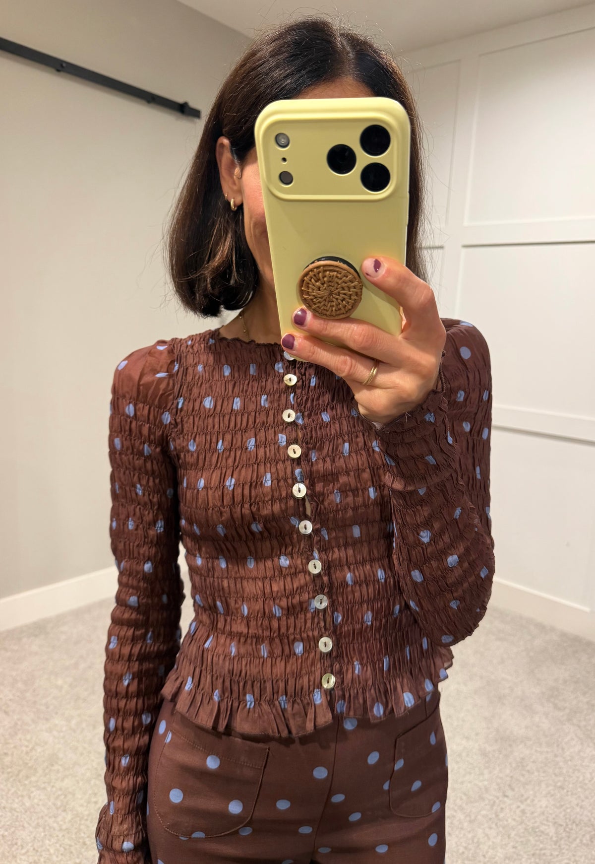 Ashton Top | Brown/Blue Polka Dot