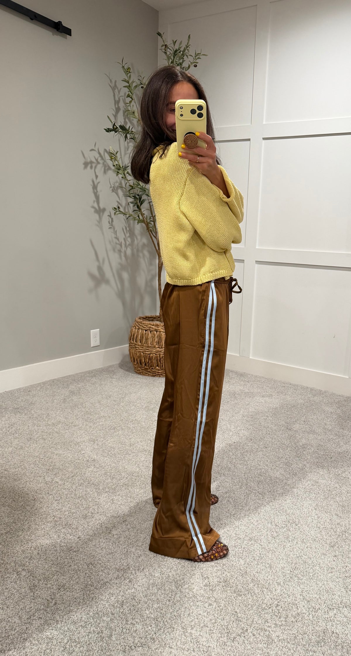 Adele Satin Track Pants | Brown/Light Blue