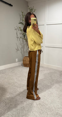 Adele Satin Track Pants | Brown/Light Blue