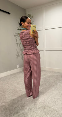 Gingham Print Drawstring Pants | Mauve