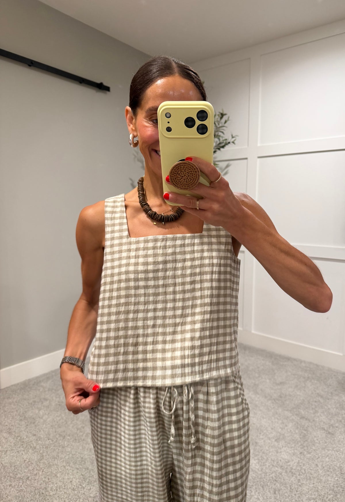 Saylor Gingham Top | Tan/Cream
